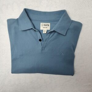 Cuts Polo Shirt Mens Medium Blue Curve-Hem Pima Cotton Casual Knit Short Sleeve